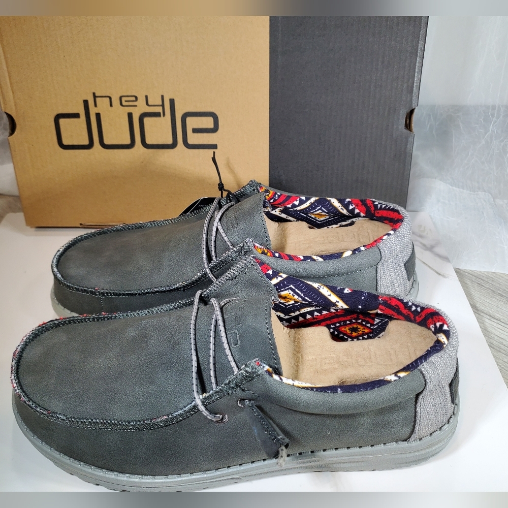 NEW Hey Dude Womens Quarry Gray Leather Casual Comfort Shoes Womens 9 - Picture 3 of 12